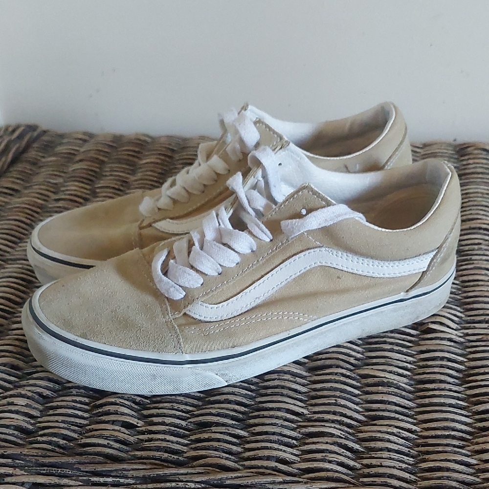 Vans Classic Low-Top Suede Sneakers in Beige with White Stripe